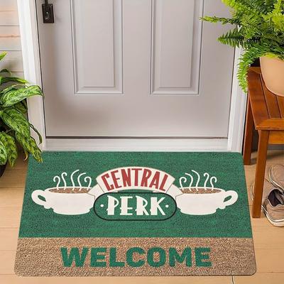 Коврик с логотипом Central Perk Коврик с рисунком кофейной чашки Ковер на тему сериала «Друзья» Придверный коврик Текст «Добро пожаловать» Декор для дома Для использования в помещении и на улице