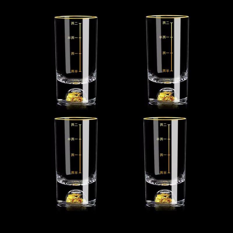 100 мл Хрустальная маленькая рюмка с золотой фольгой Прозрачная посуда Набор из 4 шт. Бокал с золотым ободком Бокал для виски водки Иностранные винные бокалы