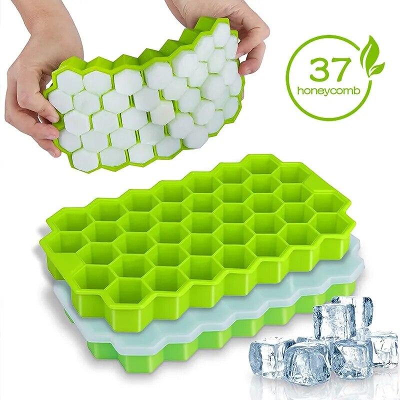 Ice Cube Mold Honeycomb Silicone Ice Cube Maker Ice Tray Mould Reusable Food Grade Ice Maker with Lids for Summer Juice Wine