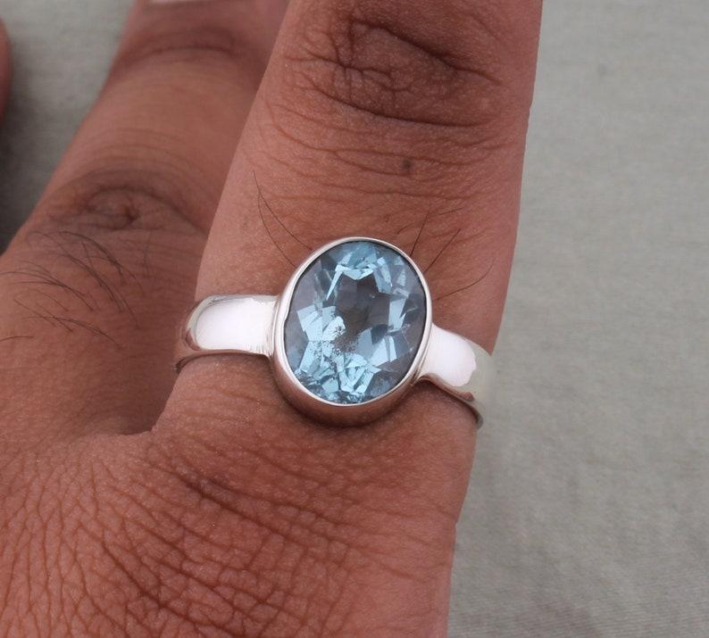 Blue Topaz Gemstone Ring, Solid 925 Sterling Silver Ring, Bezel Ring, Ring For Sale, Statement Ring