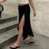 Womens Irregular Split Midi Skirt High Waist Pleated Casual Vacation Street Style