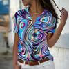 2025 Summer New Fashion Women's Ripple Printed Short Sleeve V-neck Casual Button-down Shirt Top