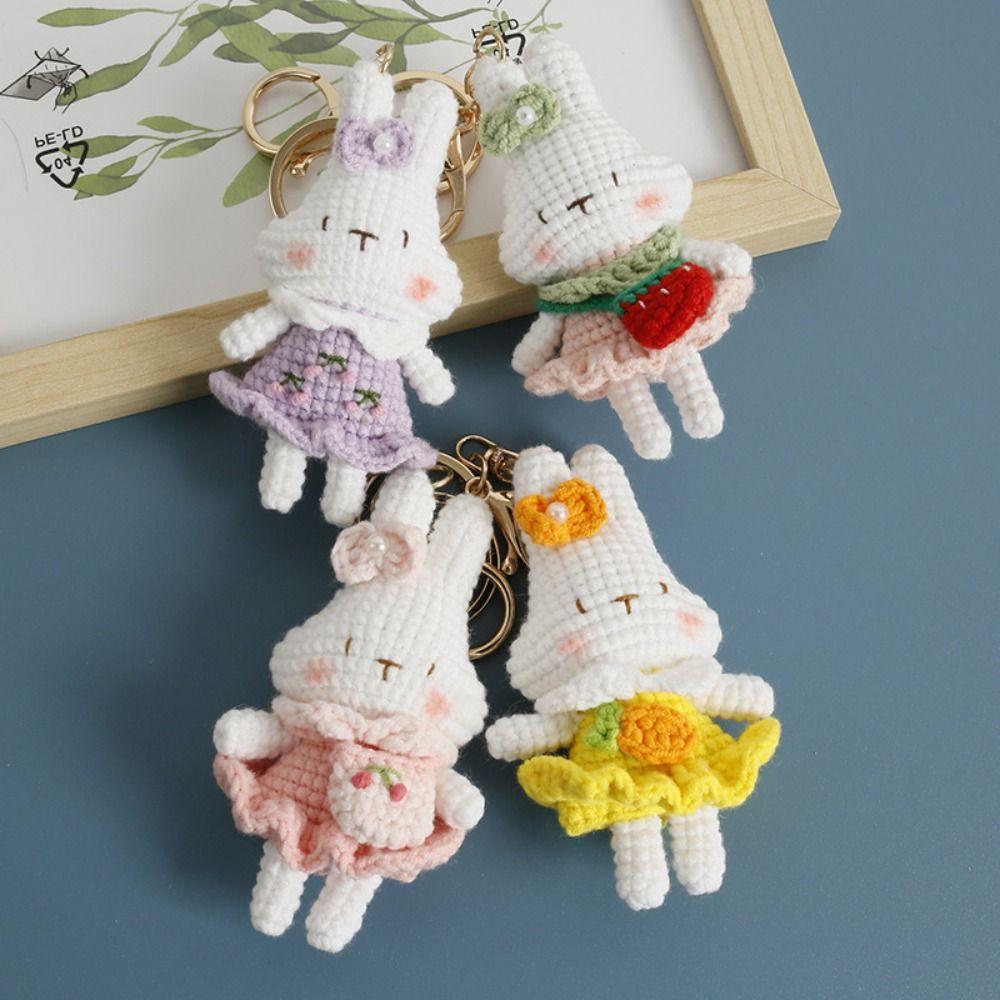 Cartoon Carrot Bunny Keyrings Knitting Rabbit Doll Pendant Crochet Keyrings Friends Gift