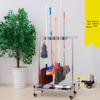 Floor-Standing Stainless Steel Movable Mop and Broom Holder - Punch-Free Bathroom Storage Organizer