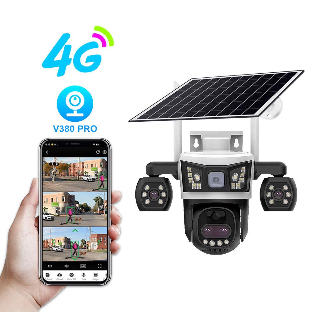 V380 Уличная 4G камера на солнечных батареях с ночным видением и водонепроницаемым трехэкранным дисплеем