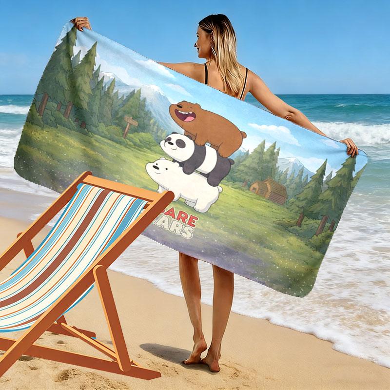 We Bare Bears Print Beach Towel, Large Soft Quick Dry Towel for Beach Camping Swimming