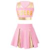 Kids Girls Cheerleading Costume Cheerleader Uniform Sleeveless V Neckline Letter Print Crop Top with Elastic Waistband Skirt