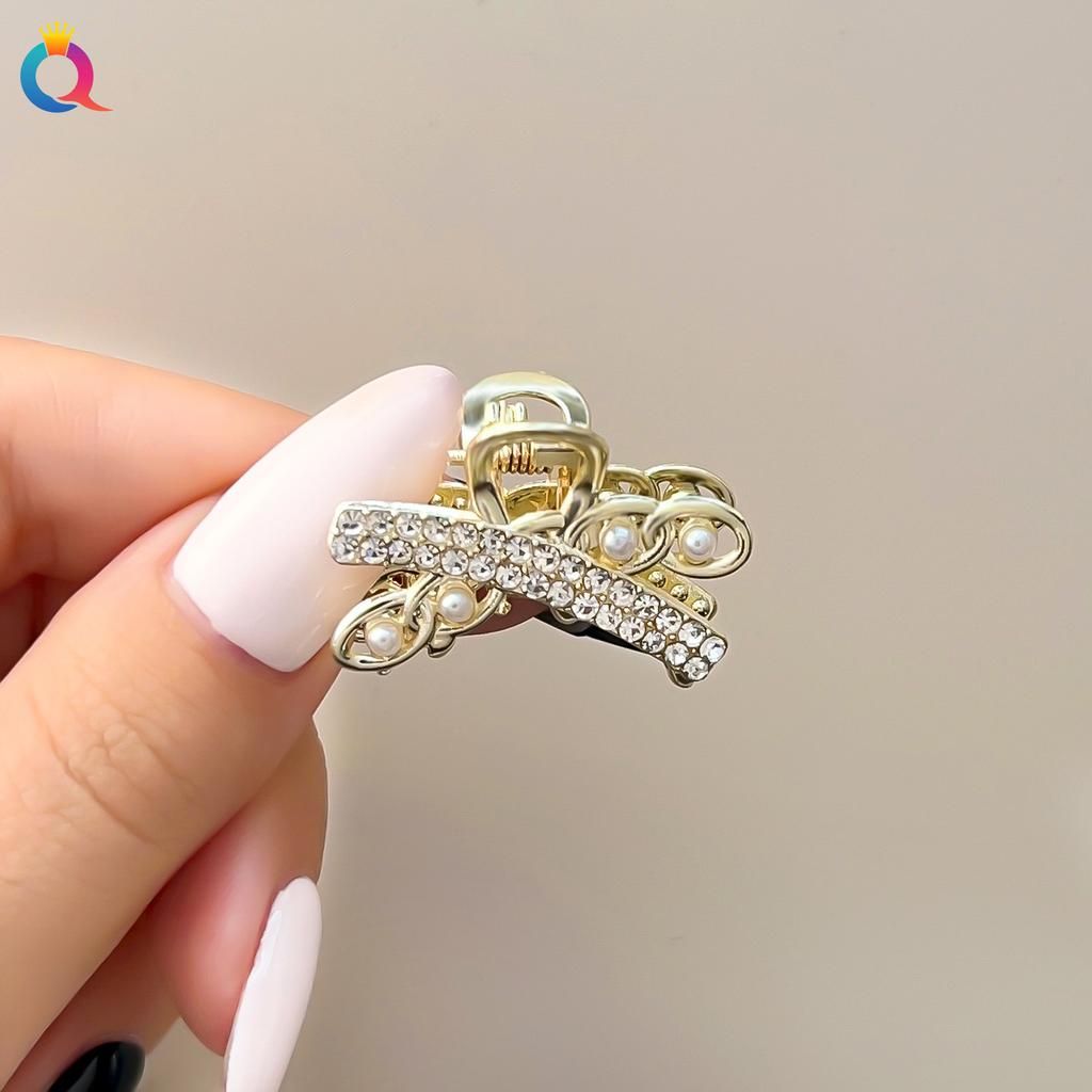 Маленькая заколка для волос Pearl Rhinaute, женская сетчатая заколка для знаменитостей, нежный высокий зажим для хвоста, корейская расширенная заколка для волос с боковым разрезом, головной убор