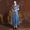 Летнее женское однобортное платье Cheongsam в китайском стиле с пряжкой в винтажном ковбойском платье с вышивкой