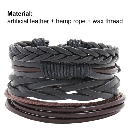 4 шт./компл., многослойные плетеные браслеты из искусственной кожи, льняная веревка, регулируемые браслеты ручной работы унисекс, ювелирные аксессуары