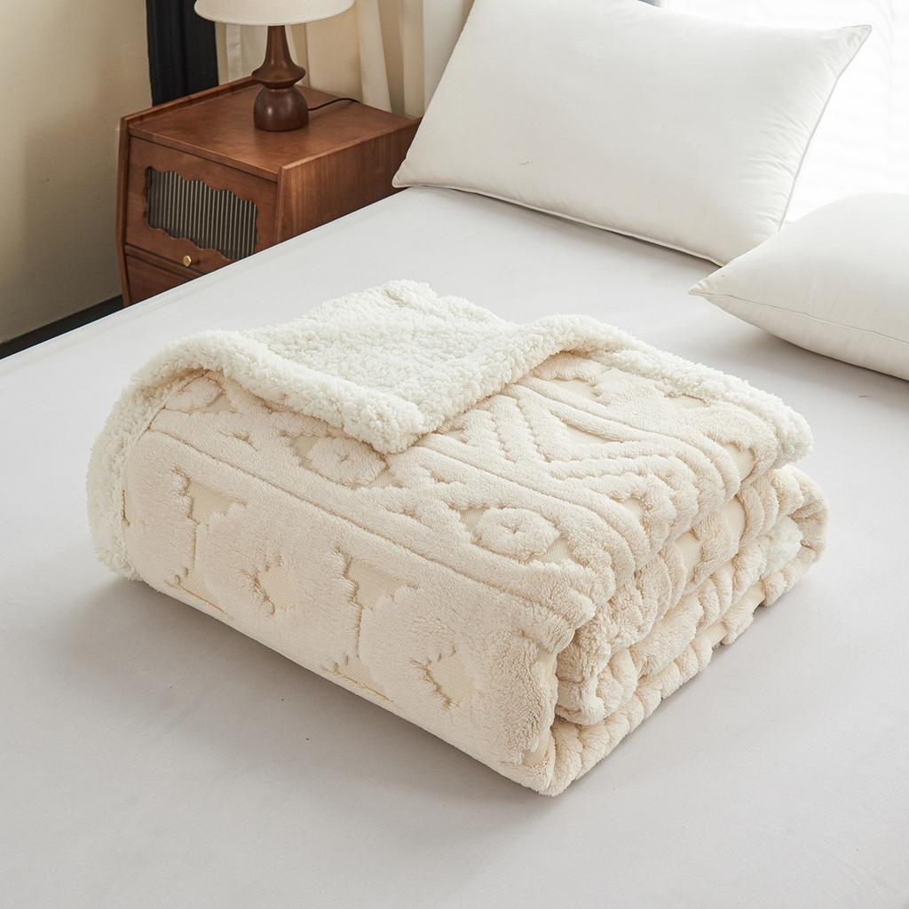 Double Layer Sherpa Fleece Blanket Jacquard Plush Thick Warm Throw Blanket for Sofa Bed