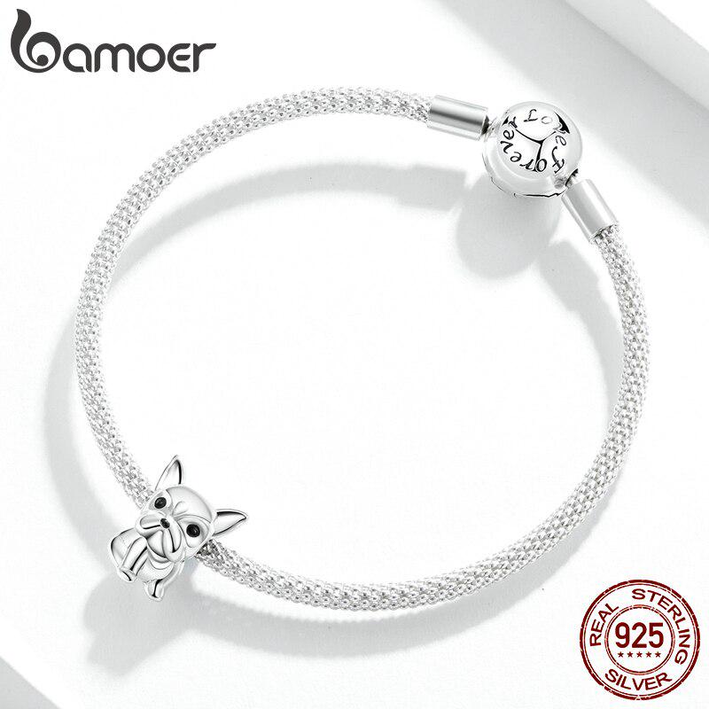 Bamoer милые бульдоги металлические бусины для женщин ювелирных изделий из окисленного стерлингового серебра 925 пробы подходят для оригинального серебряного браслета
