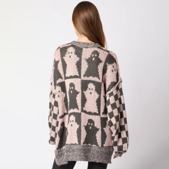 Женский свитер с круглым вырезом и длинным рукавом, эластичный трикотажный топ, свободный крой, узор в клетку, пуловер, топы, трикотаж