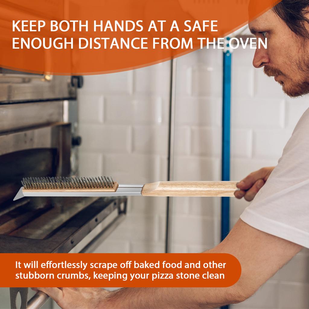 Щетка для чистки пиццы в духовке длиной 21 дюйм с длинной ручкой из нержавеющей стали, кухонная щетка для чистки пиццы и скребок, аксессуары для духовки