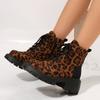 Lucyever Fashion Platform Leopard Boots Women Plus Size Lace Up Ankle Boots Woman Streetwear Thick Sole Motorcycle Booties Mujer