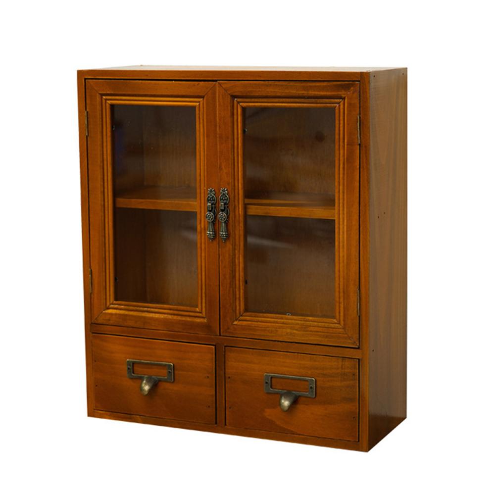 1 шт. Винтажный двухдверный шкаф-витрина из массива дерева, ящик для мелочей и косметики, деревянный настольный ящик для хранения