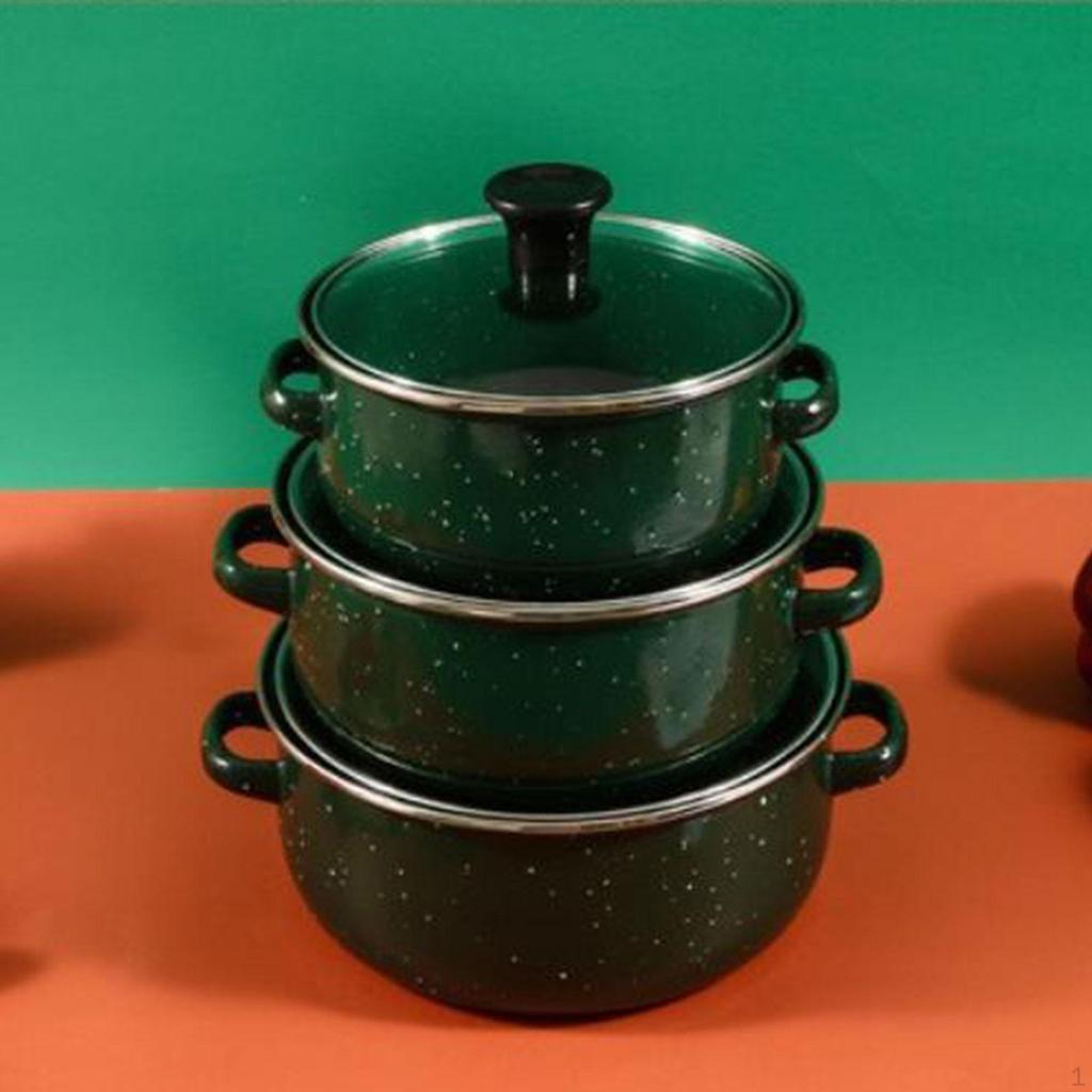 Эмалированная кастрюля из 3 предметов с крышкой, креативная жаропрочная кастрюля с двойными ручками, медленная