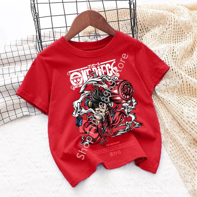 2026 Summer Anime One Piece Monkey D Luffy Printed Tshirt Kids boys Clothing Fashion Casual Street Tshirt Y2k