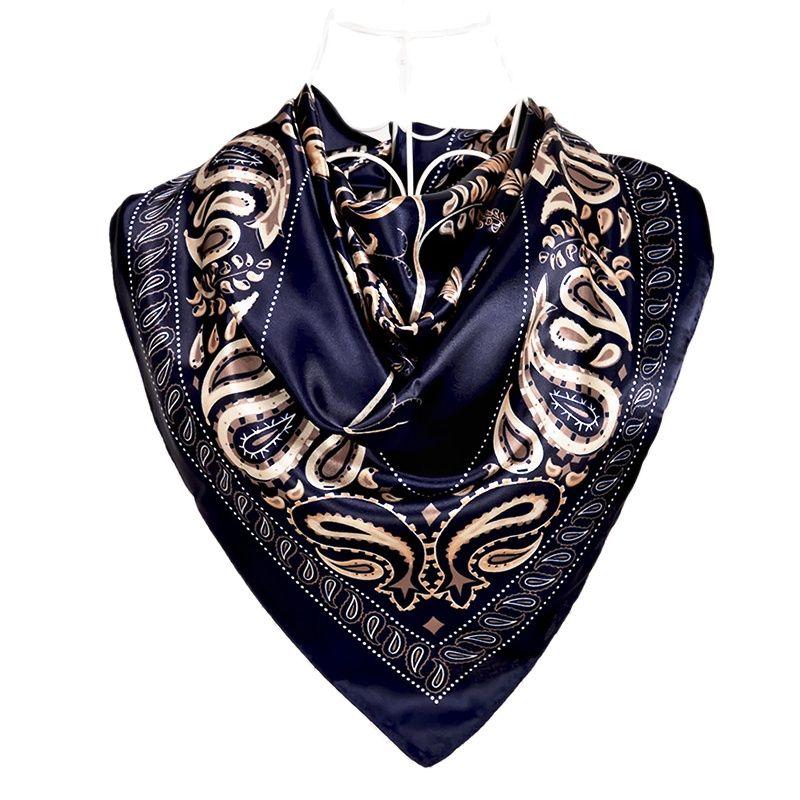 [BYSIFA] Navy Blue Chinese Roses Large Square Scarves New Female Elegant Large Silk Scarf Fashion Ladies Accessories 90*90cm
