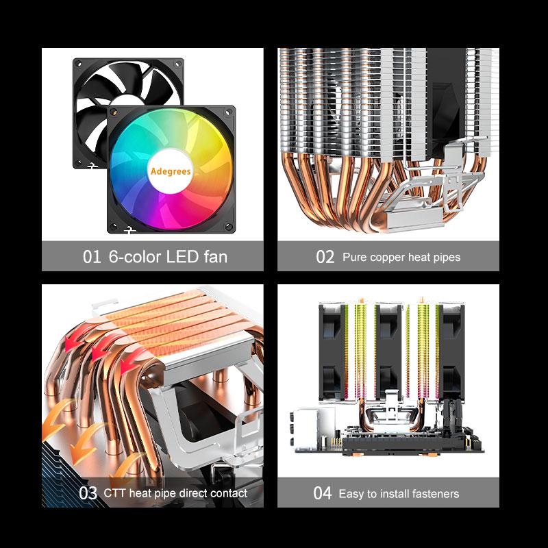 Воздушный кулер X99 RGB для процессора 6 тепловых трубок 4-контактный PWM Радиатор для процессора ПК Для Intel LGA 1151 1156 1200 1700 2011 X79 AMD AM2 AM3 AM4 AM5