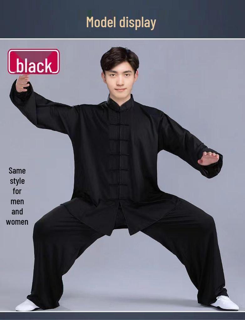 Комплект костюма Тай Чи из высококачественного молочного шелка для женщин и мужчин - Весенне-осенний костюм для выступлений по ушу, в китайском стиле