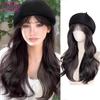 Женский черный берет парик Синтетические длинные вьющиеся волосы Парик Шляпа интегрированный парик с челкой Парик Теплая мода для женщин