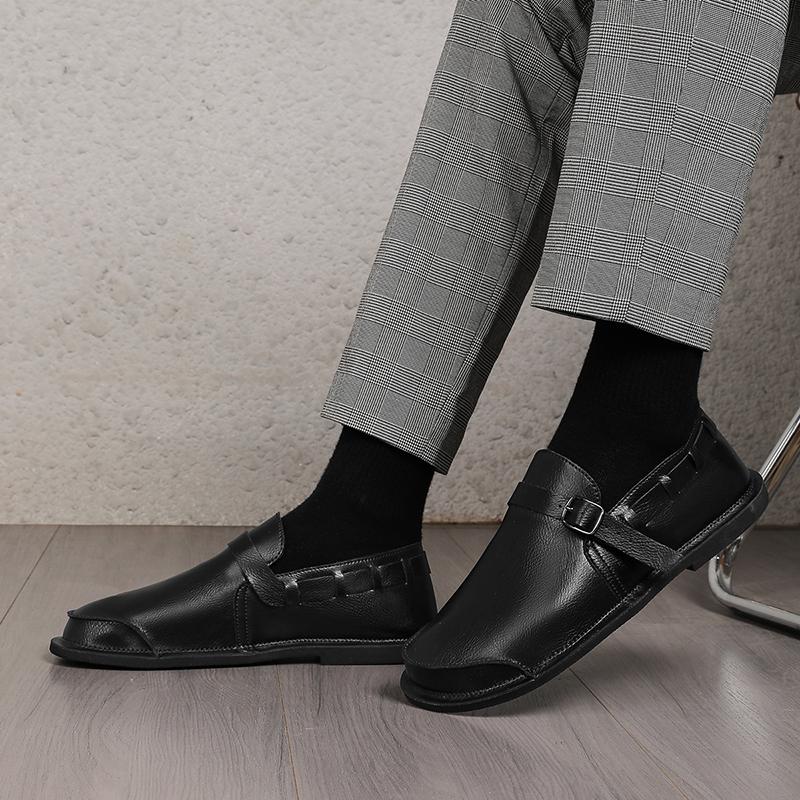 Fashion Brand Handmade Men's Casual Shoes Classic Retro Style Leather Loafers Soft Sole Comfort Commuting Business Office Leather Shoes