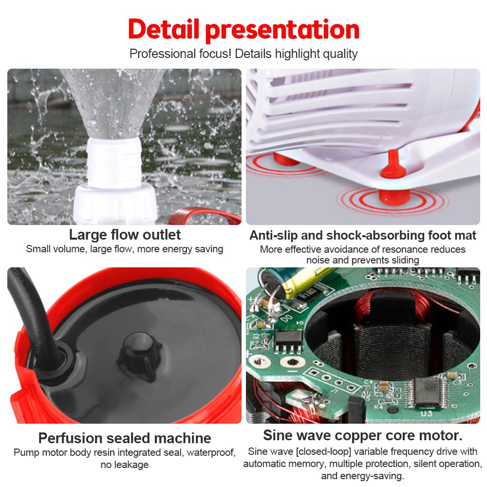 Водяной насос-амфибия с переменной частотой, 7000 л/ч, ультра тихая технология синусоидальной волны, DC24V для аквариума