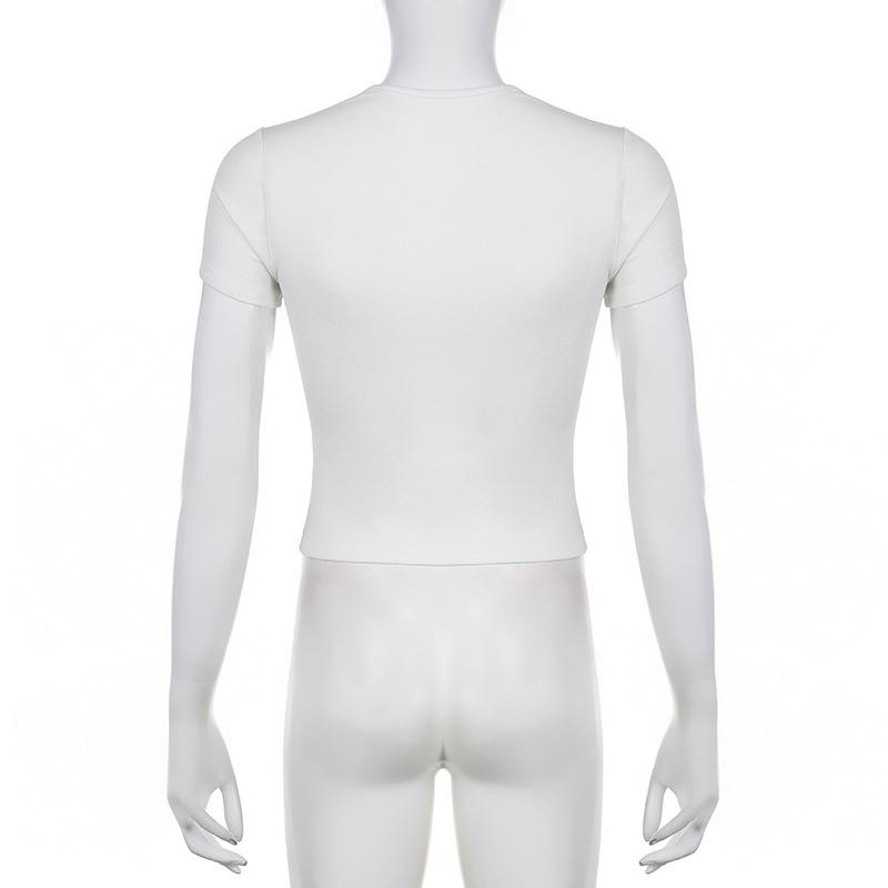 Casual White Knitted Lace Patched Female T-shirts Y2K Korean Style Slim Tie Up Shirring Summer Top Tee Folds Outfits