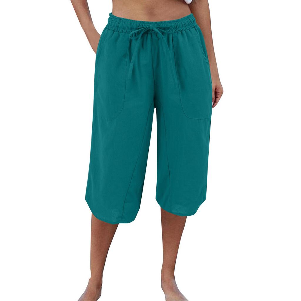 Женские повседневные брюки из хлопка и пеньки с высокой талией и широкими штанинами на шнурке