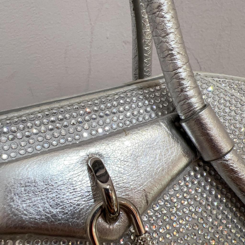 [Pre-Owned] Antigona Silver Metal Magnetic Closure Silk And Calfskin Mini Shoulder Crossbody Bag - Very Good #EX0XO0