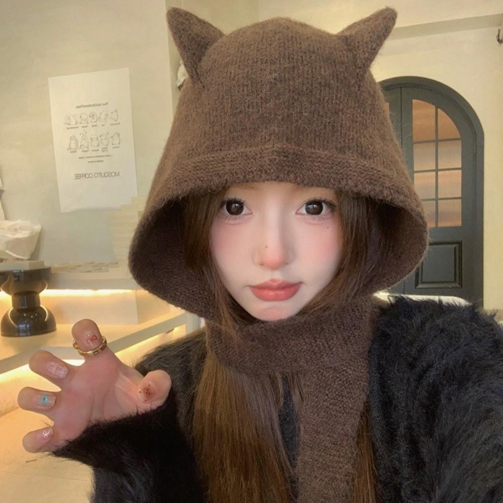 Versatile Women's Winter Knitted Hat Windproof Ear Protection Cap Balaclava Hats Autumn Winter
