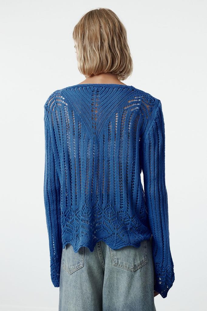 Женский свитер в элегантном стиле, черный вязаный свитер с ажурными отверстиями