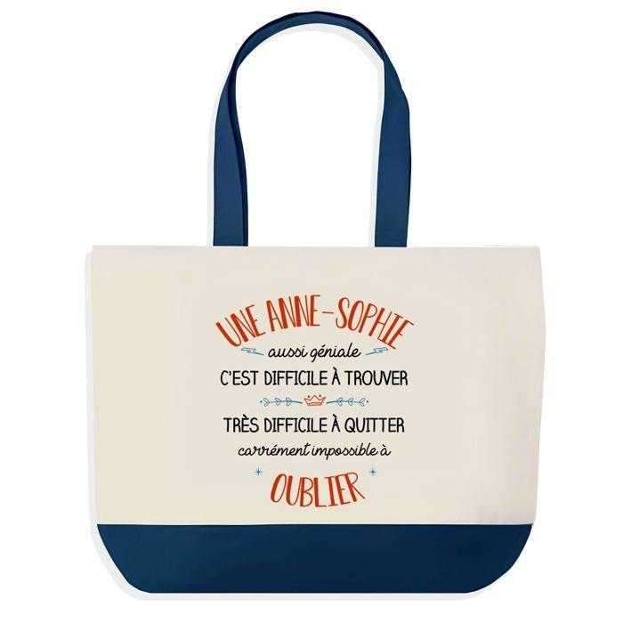 Tote bag - PLANETEE - Shopping Bleu Anne-Sophie Aussi Géniale - Coton imprimé en France - Bleu - Anses solides