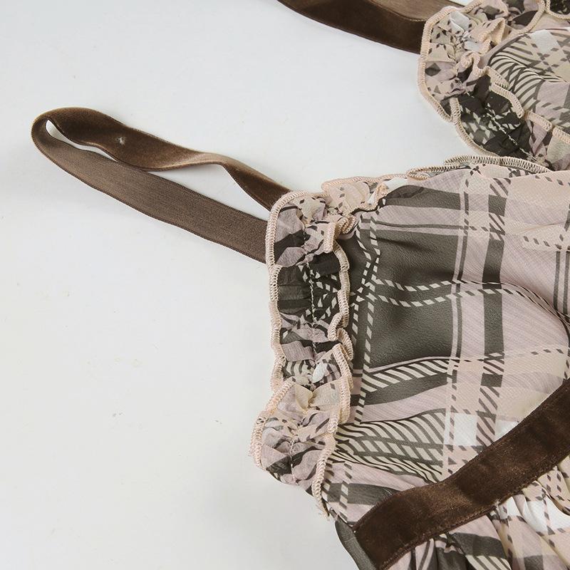 Женские милые тонкие подтяжки A Pendulum с V-образным вырезом в стиле девушки с деревянными ушками и ремешками в клетку с бантом