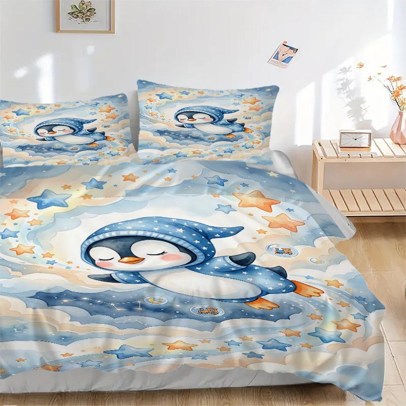 Penguin Dreams Stars Print 3Pcs Bedding Setduvet Cover With 2 Bedropillowcase Home Birthday Gift