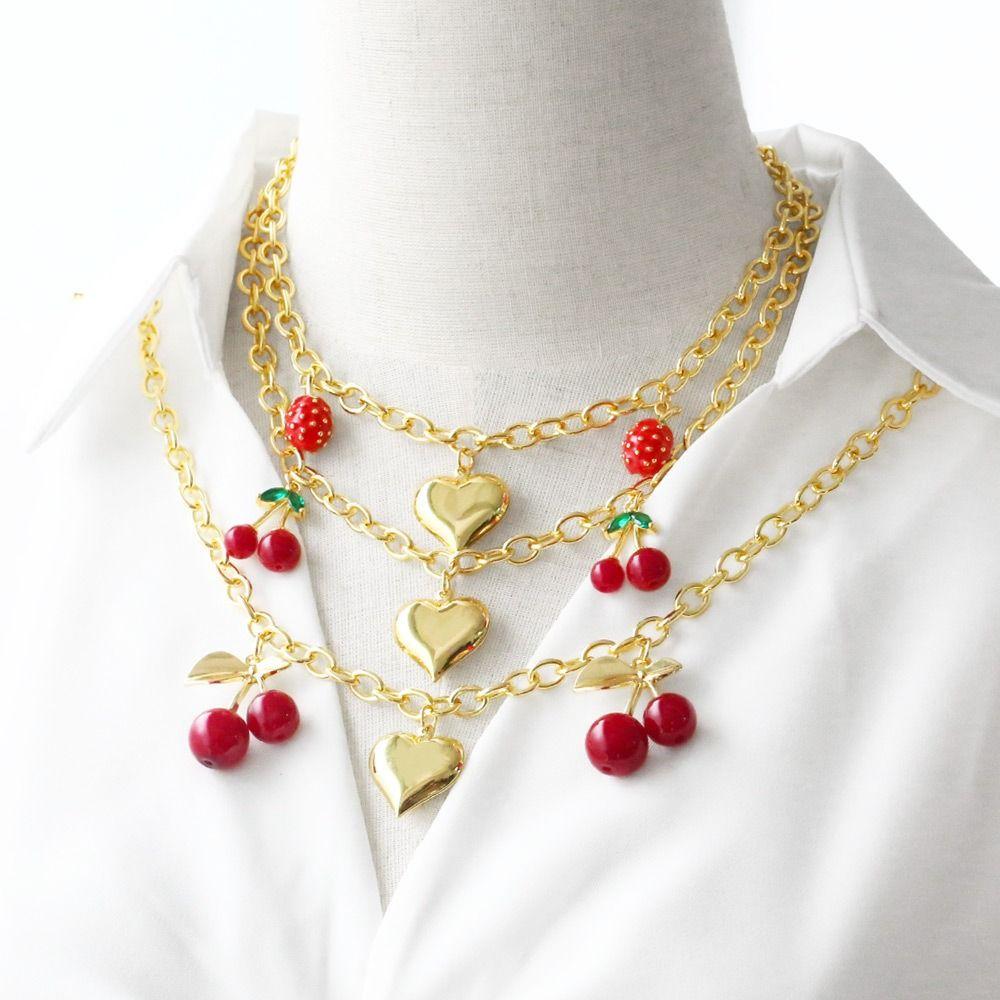 Fruit Series Strawberry Necklace Retro European Style Pitaya Chain Choker Summer Fruit Party