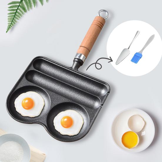 Сковорода на 4 чашки, чугунная сковорода для омлета, антипригарное покрытие, термостойкая деревянная ручка
