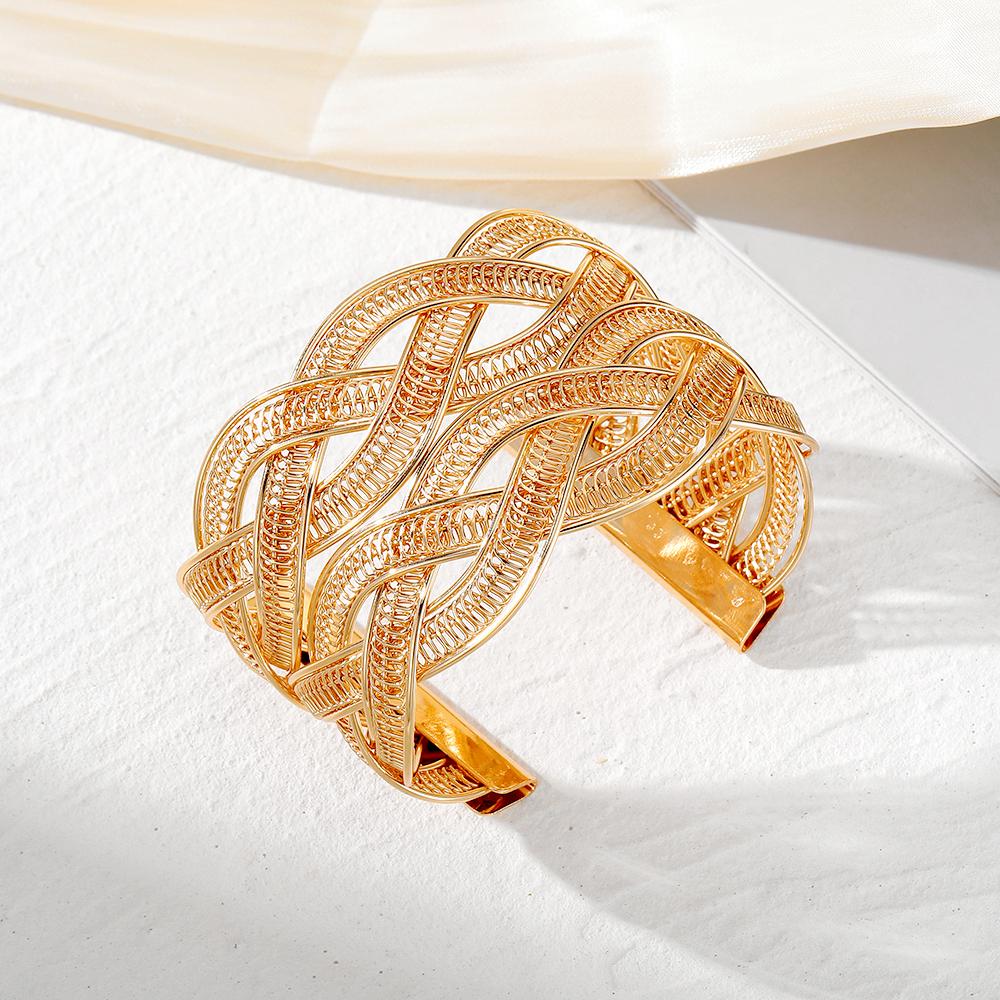 Широкий Элегантный Браслет Выдалбливают Элегантные Модные Ювелирные Изделия Браслет Открытие Регулируемый Ужин Свадьба Золото Роскошные Сто Аксессуаров