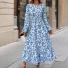 Женское весеннее платье с длинным рукавом и цветочным принтом, О-образным вырезом, летнее повседневное платье А-силуэта длиной до щиколотки, эластичное, с высокой талией, свободное платье