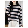 Retro Contrasting Striped Long Sleeved Women's Sweater Round Neck Loose Thin Sweater New Casual Top