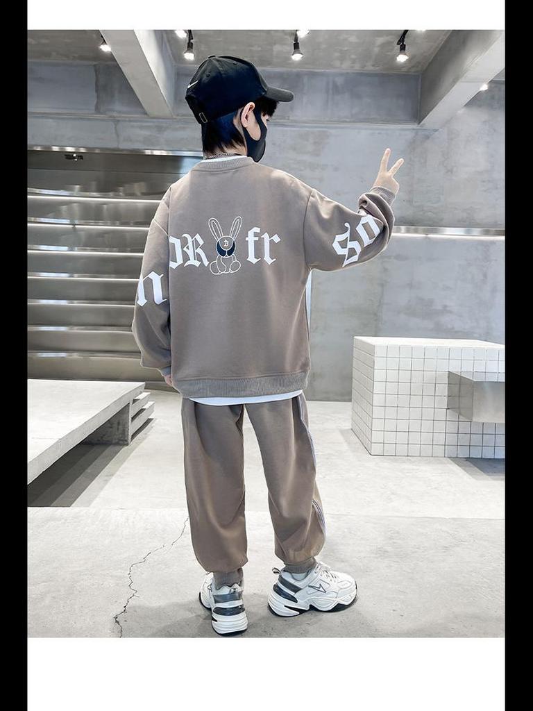 2023 г. Костюм-двойка для мальчиков с мультяшным принтом: Свитшот и спортивные штаны на весну/осень