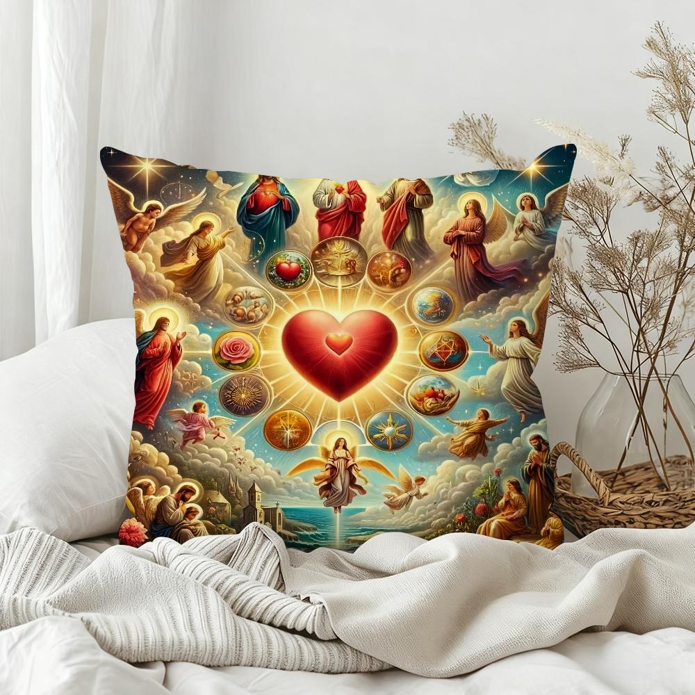Sacred Heart Celestial Symbols Pillow Case Bedroom Sofa Living Room Backrest Decoration Square Cushion Nap Time