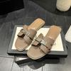 Flat-bottomed Slippers Women's 2025 Summer New Fashion and Versatile Outer Wear One-word Sandals Internet Celebrity Popular Beach Shoes