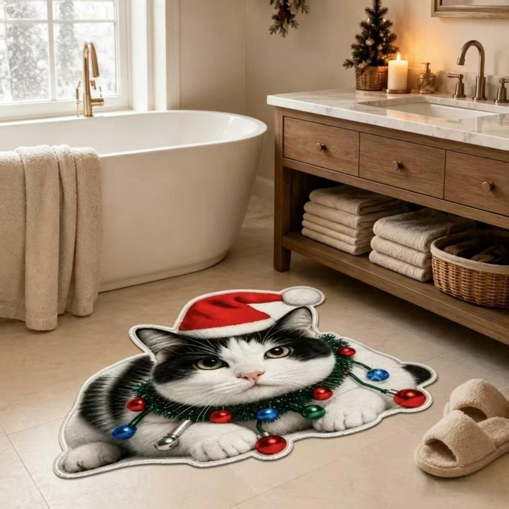 Soft Bathroom Floor Mat Cute Cat Pattern Indoor Floor Rug New Christmas Cat Doormat Entryway
