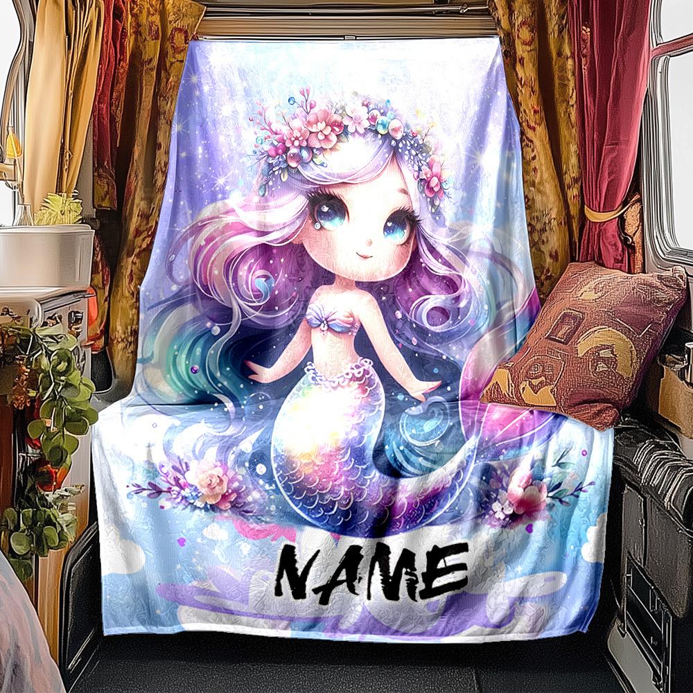 Enchanted Mermaid With Floral Crown And Tail Blanketcustomizable With Your Namecomfortable And Stylish Perfect For Travel Beds Chairs Offices Sofas