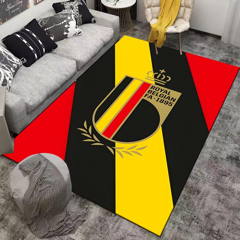 "Royal Belgian FA Logo Carpet with Black, Red, Yellow Stripes Design" Suitable for use as an anti-slip for living room bedroom sofas