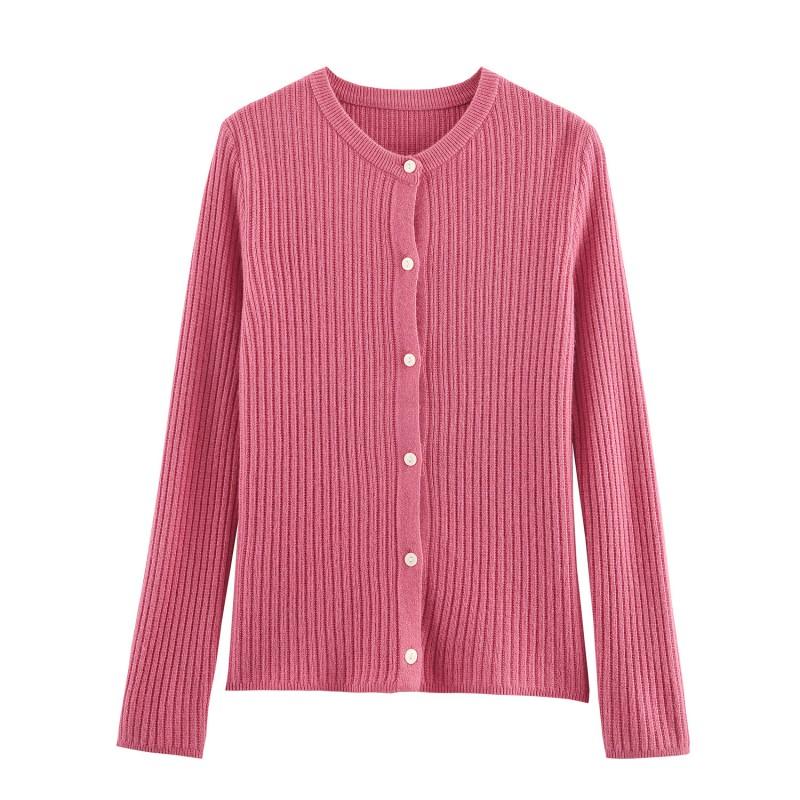 Casual Round Neck Long Sleeve Knit Cardigan Women Men Slim Fit Multi Color 2025