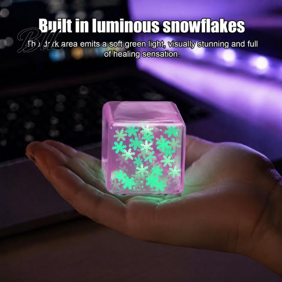 Ice Cube Sensory Toy Stress Relief Toy, Glow-in-the-Dark Snowflake Filled Cube, Clear Luminous Adults and Kids