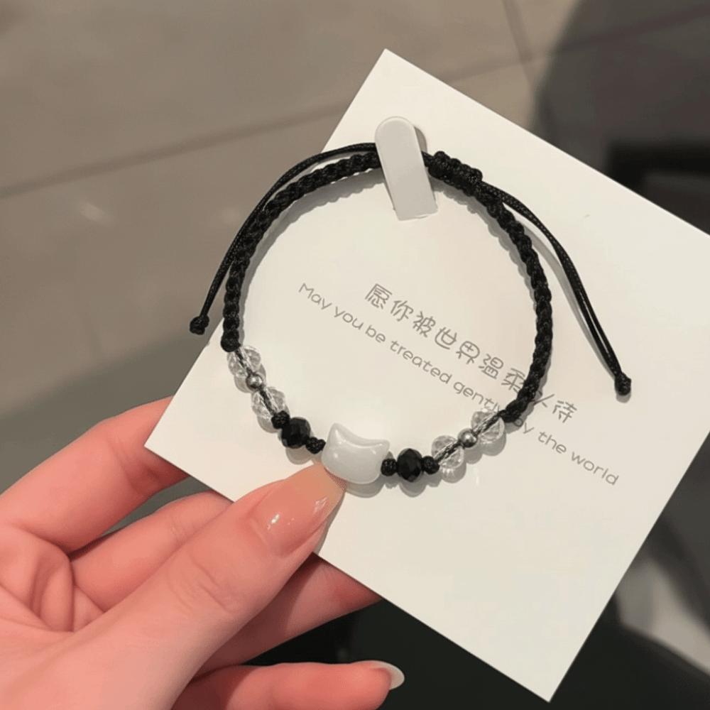 Moonstone Obsidian Couple Bracelet Cute Cat Bracelet Fashion Rabbit Woven Bracelet Friendship Gift